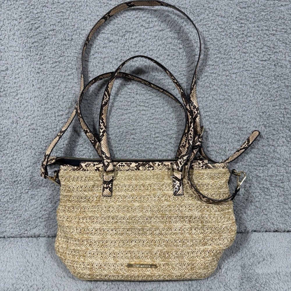 Steve Madden Tan and Black snake skin Tote Crossbody Woven Bag